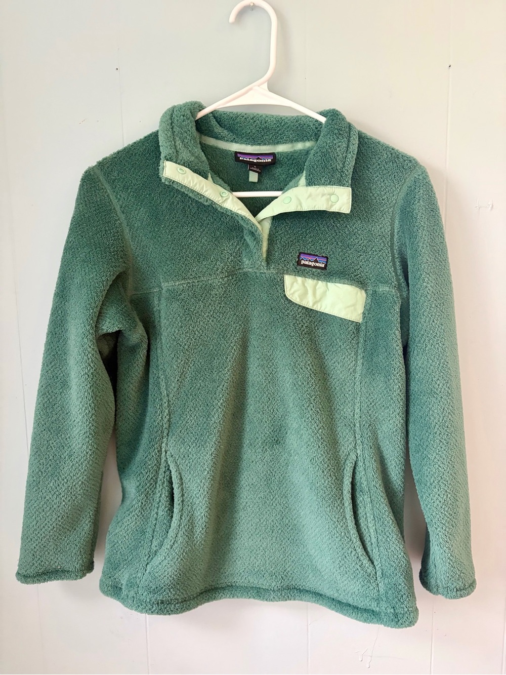 Patagonia Girls Mint Green Snap-T Fleece Pullover Size Lg